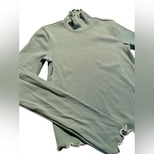 Aritzia Sunday Best Ruffled Seafoam Green Turtleneck Long Sleeve